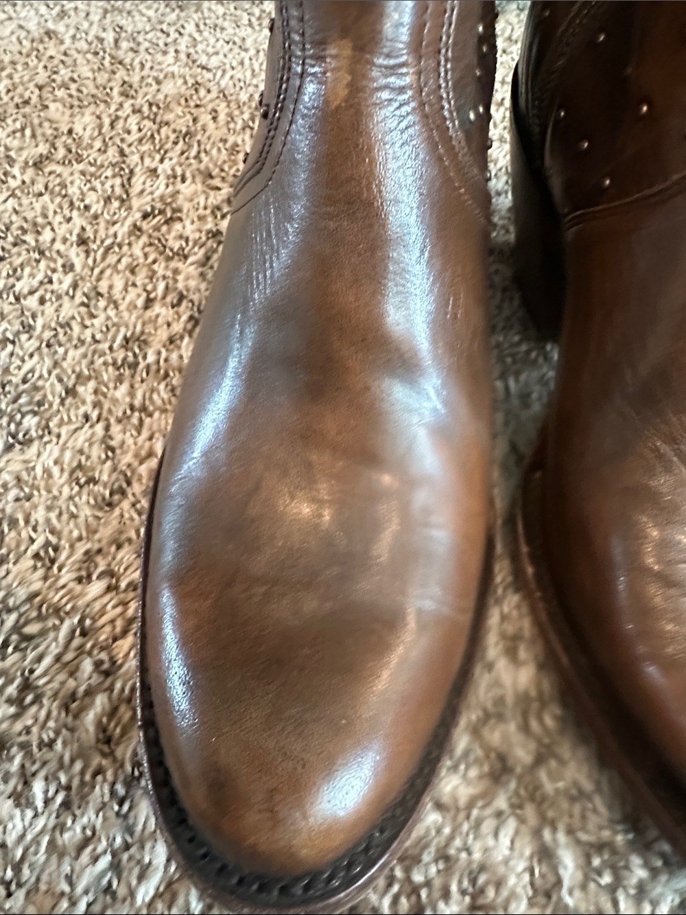 Lucchese Brown Studded Leather Western Ankle Booties - Picture 7 of 16